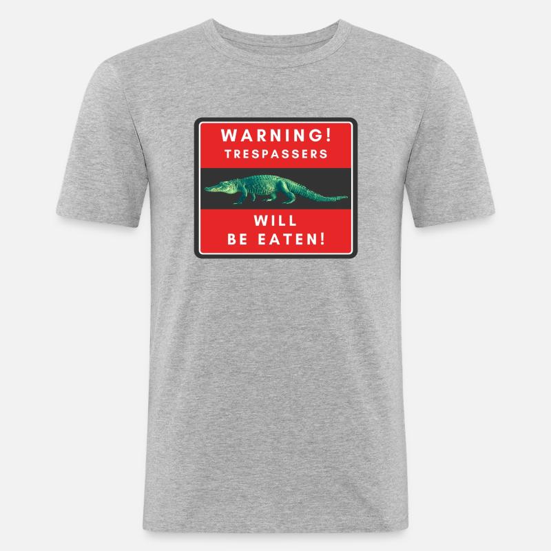 Warnung Eindringlinge werden gegessen - Männer Slim Fit T-Shirt - Grau meliert
