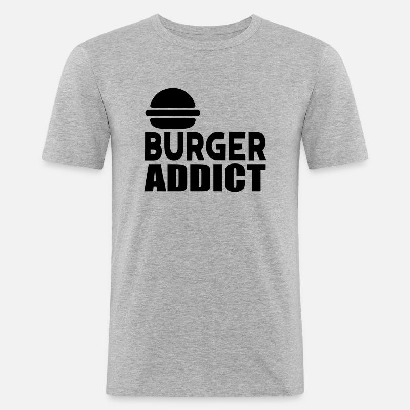 burger süchtig - Männer Slim Fit T-Shirt - Grau meliert