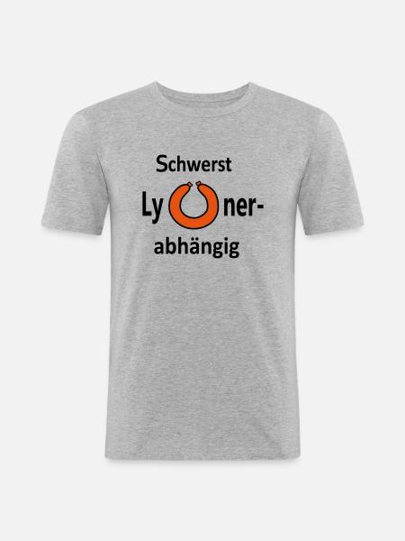 Schwerst Lyoner abhaengig - Männer Slim Fit T-Shirt - Grau meliert