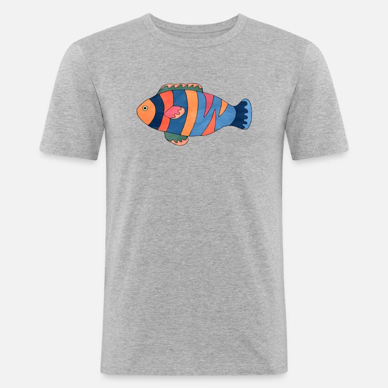 Fisch - Männer Slim Fit T-Shirt - Grau meliert