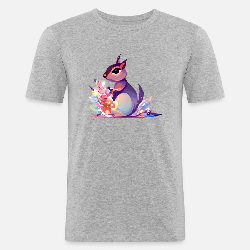 Süßes Eichhörnchen Blumen - Männer Slim Fit T-Shirt - Grau meliert