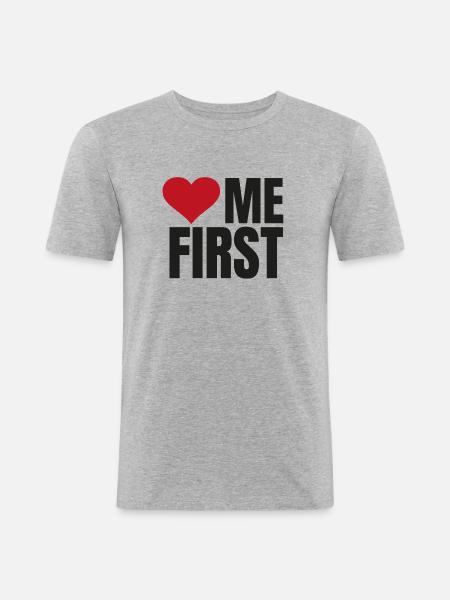 me first black and red - Men's Slim Fit T-Shirt - heather grey
