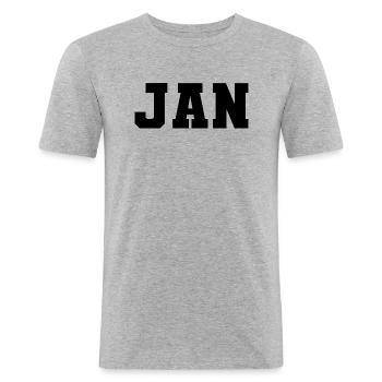 Name - Jan - Männer Slim Fit T-Shirt - Grau meliert - Vorne - Nik (191cm)