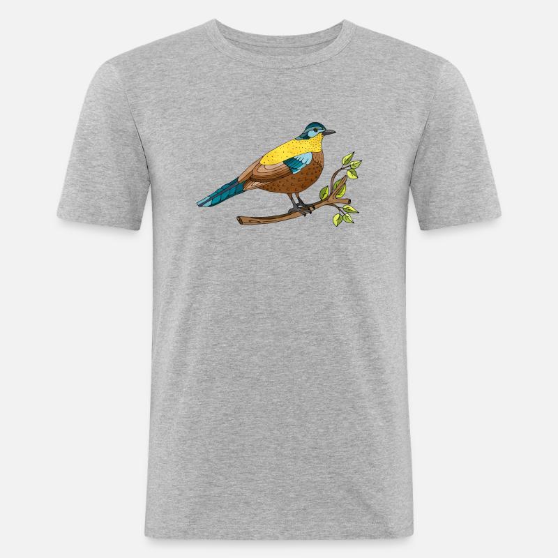 Bunter Vogel - Männer Slim Fit T-Shirt - Grau meliert
