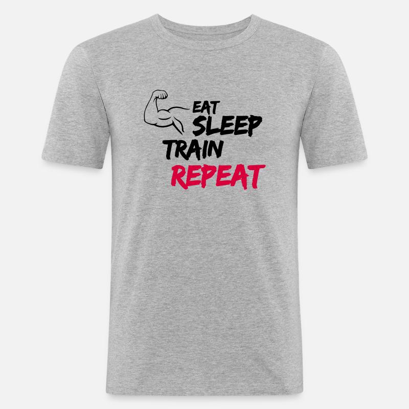 eat sleep train repeat - Männer Slim Fit T-Shirt - Grau meliert
