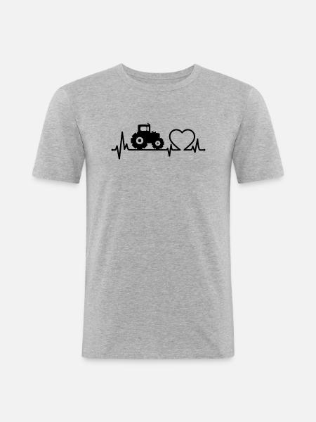 Traktor-Herzschlag - Männer Slim Fit T-Shirt - Grau meliert