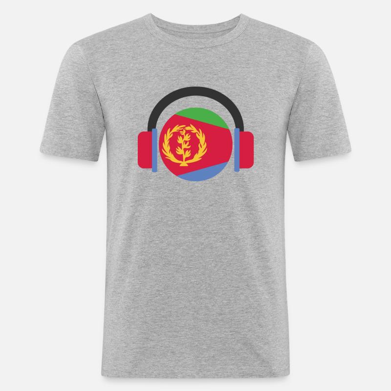 Eritrea Flagge Kopfhörer - Männer Slim Fit T-Shirt - Grau meliert