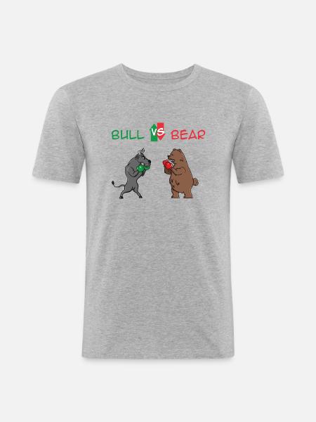 Bull vs. Orso, del mercato azionario, le scorte, idea regalo - Maglietta aderente da uomo - grigio melange