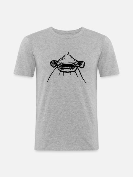 wels_von_vorne - Männer Slim Fit T-Shirt - Grau meliert