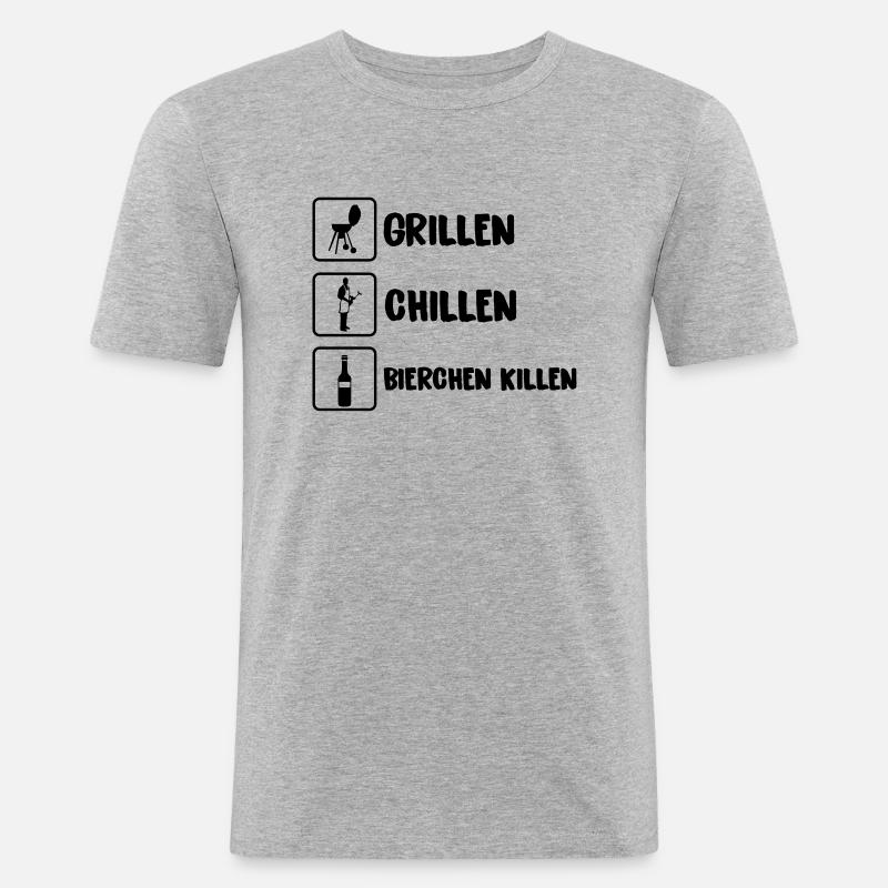 grillen chillen bierchen killen 01 - Männer Slim Fit T-Shirt - Grau meliert