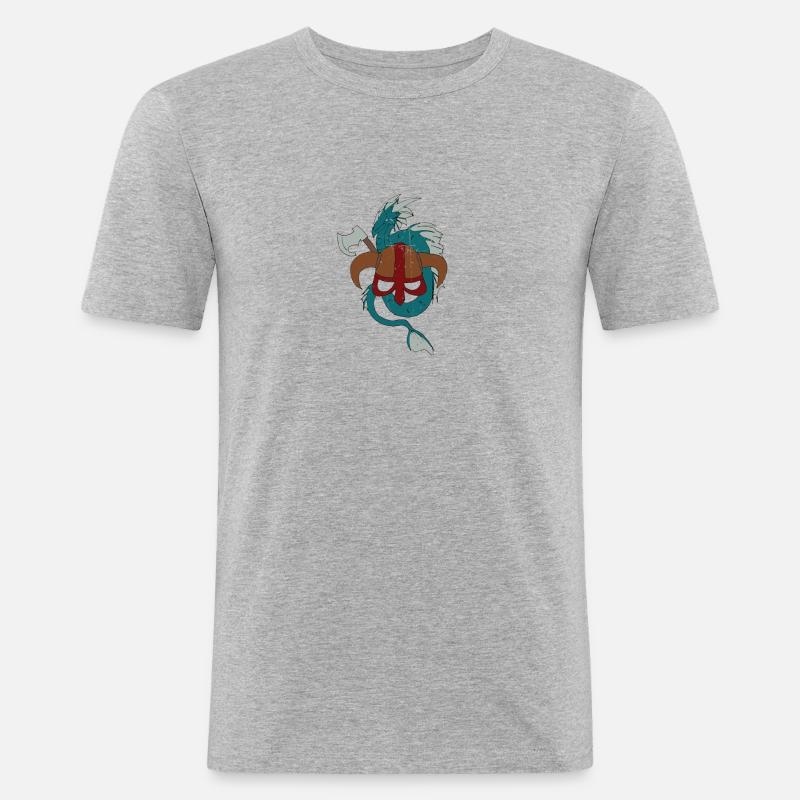 Wikinger Drache Vikings - Männer Slim Fit T-Shirt - Grau meliert