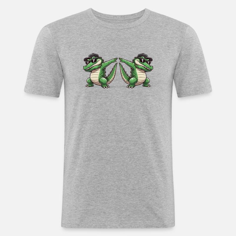 Krokodil Comic Dabbing 2 - Männer Slim Fit T-Shirt - Grau meliert