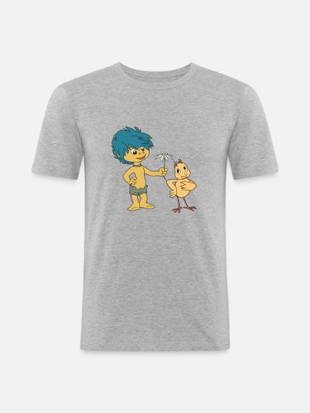 Plumps & Küken Blume - Männer Slim Fit T-Shirt - Grau meliert