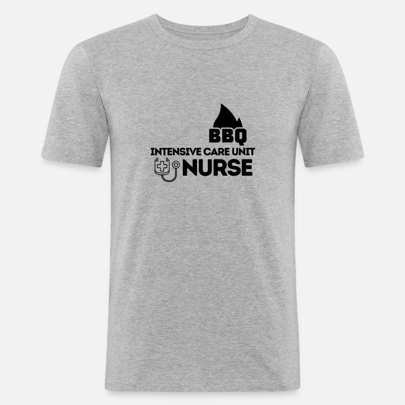 INTENSIVE CARE UNIT BBQ KRANKENSCHWESTER - Männer Slim Fit T-Shirt - Grau meliert