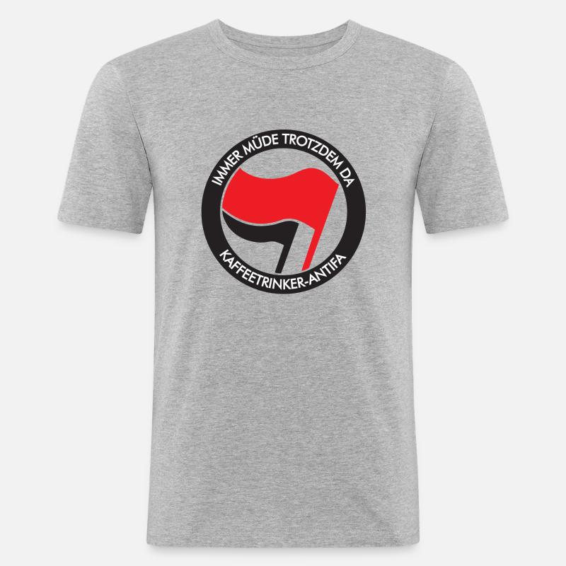 IMMER MÜDE TROTZDEM DA, KAFFEETRINKER-ANTIFA - Männer Slim Fit T-Shirt - Grau meliert