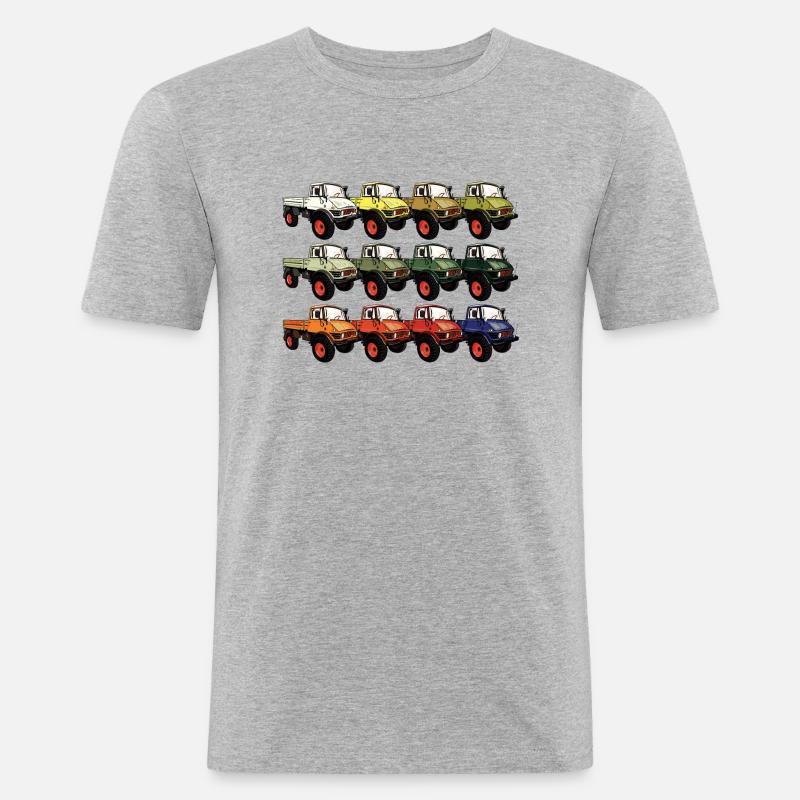 Farbpalette Unimog - Oldtimer - Regenbogen anders - Männer Slim Fit T-Shirt - Grau meliert