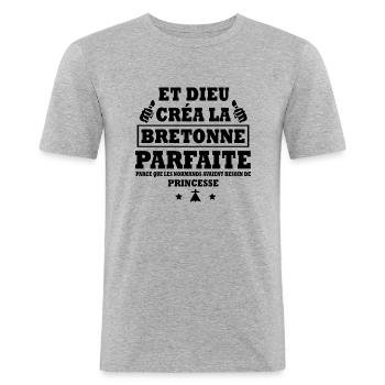 dieu créa la bretonne parfaite - T-shirt près du corps Homme - gris chiné - Devant - Nik (191cm)
