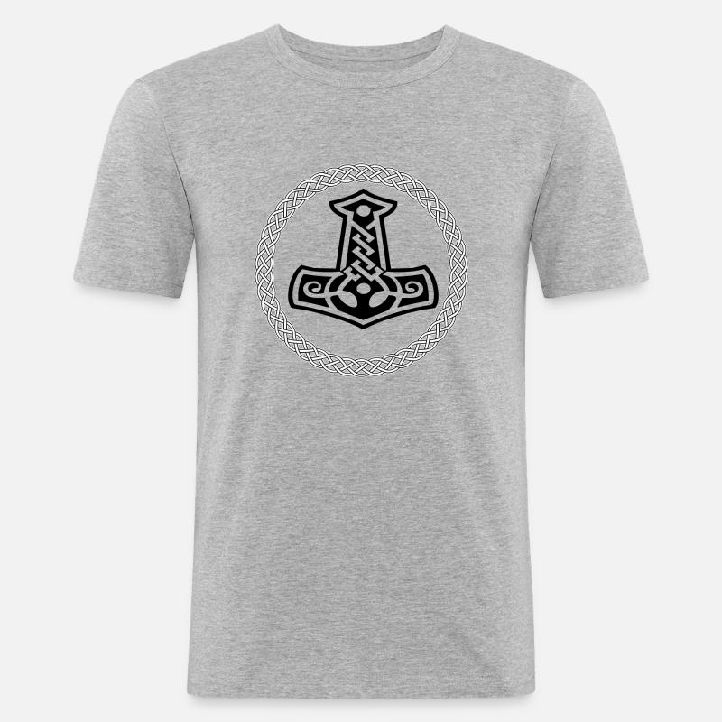 Mjölnir, Thors Hammer - Männer Slim Fit T-Shirt - Grau meliert