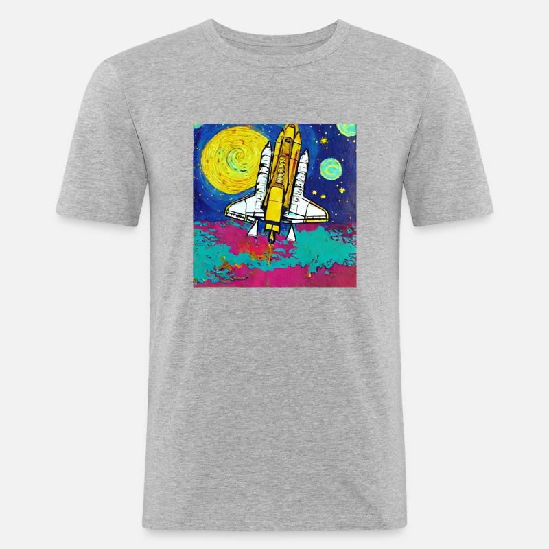 Space Shuttle Van Gogh - Männer Slim Fit T-Shirt - Grau meliert