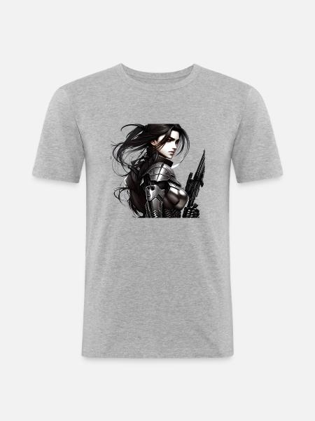 Kriegerin - Männer Slim Fit T-Shirt - Grau meliert