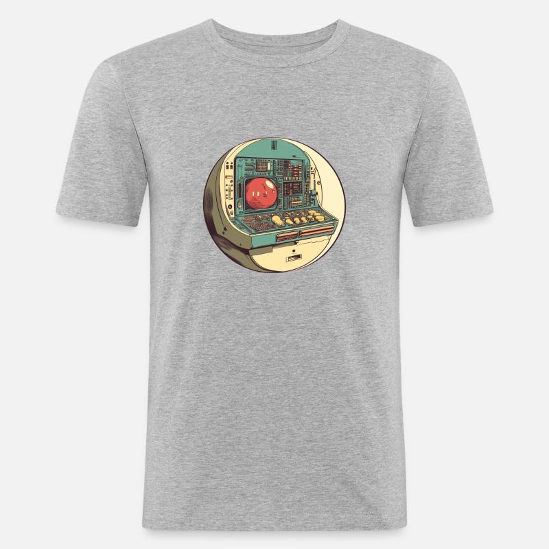 Retro-Computer: Die Anfänge der Technik! - Männer Slim Fit T-Shirt - Grau meliert
