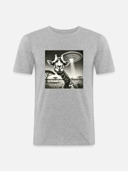 Lusitge Giraffe UFO Alien Selfie - Men's Slim Fit T-Shirt - heather grey