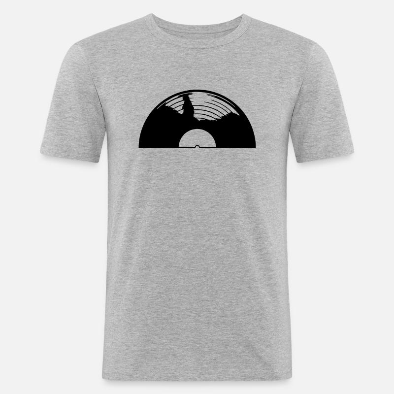 Retro halbe Vinyl Schallplatte - Männer Slim Fit T-Shirt - Grau meliert