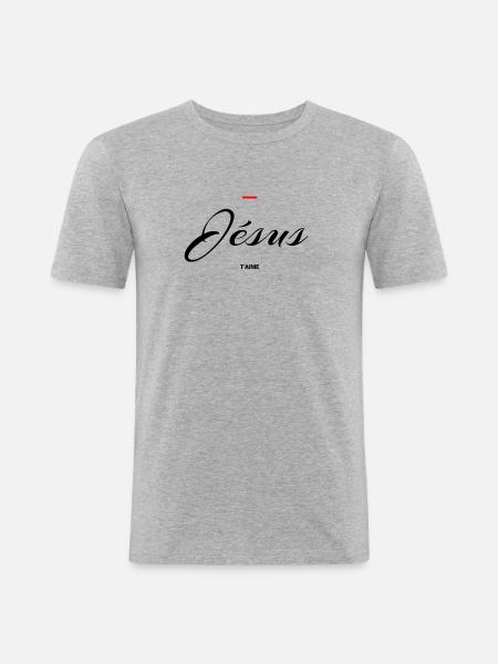 Jésus - T-shirt près du corps Homme - gris chiné