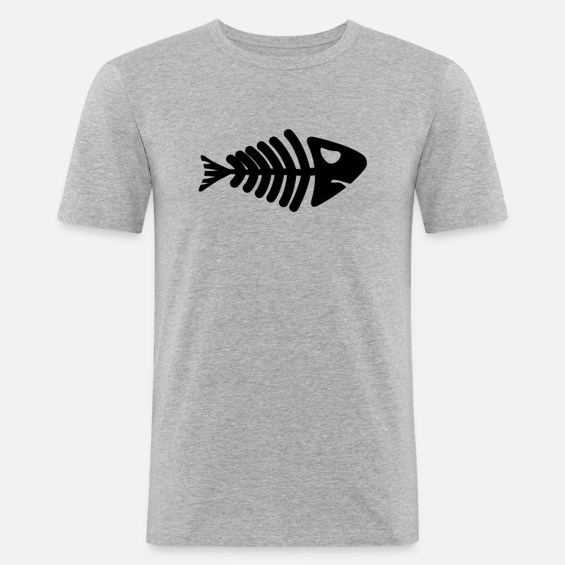 fish skeleton bone tail - Männer Slim Fit T-Shirt - Grau meliert
