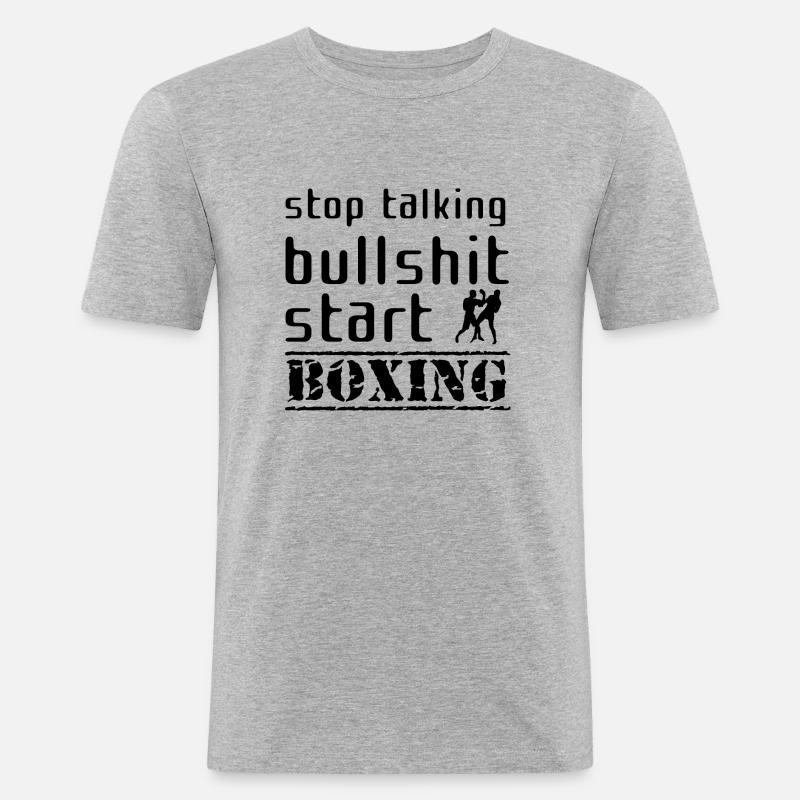 Stop talking bullshit start boxing - Männer Slim Fit T-Shirt - Grau meliert