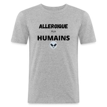 ALLERGIQUE AUX HUMAINS - T-shirt près du corps Homme - gris chiné - Devant - Nik (191cm)