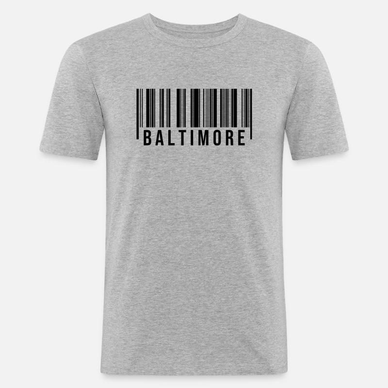 Baltimore Strichcode - Männer Slim Fit T-Shirt - Grau meliert