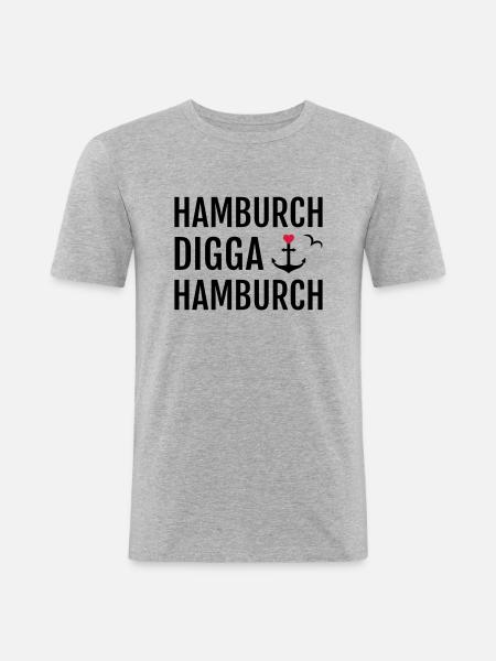 Hamburch DIGGA Hamburch - Männer Slim Fit T-Shirt - Grau meliert