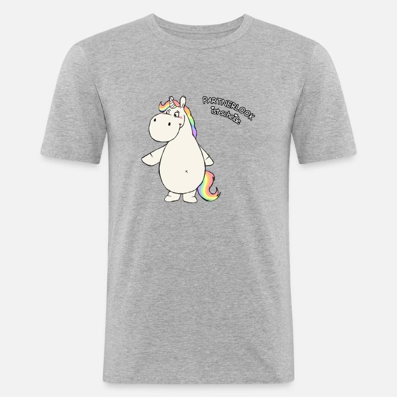 Partnerlook ist scheiße - rechts - Männer Slim Fit T-Shirt - Grau meliert