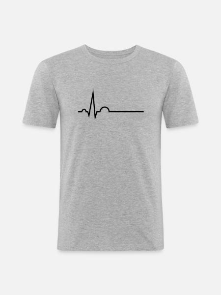 EKG mit Namenslinie - Männer Slim Fit T-Shirt - Grau meliert