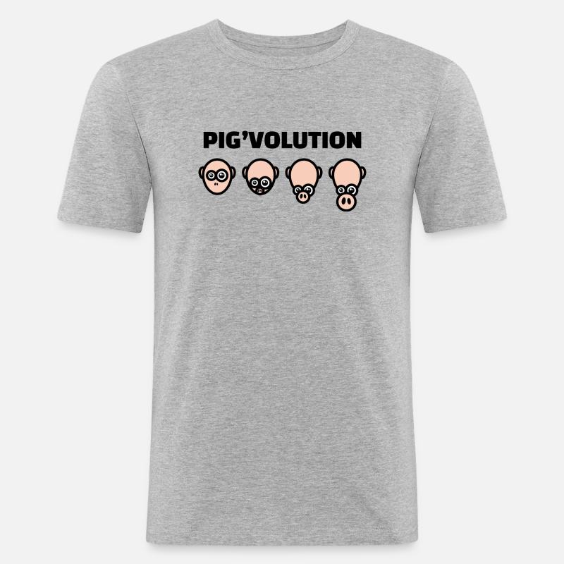 Schweinevolution - Evolution des Menschen - Männer Slim Fit T-Shirt - Grau meliert