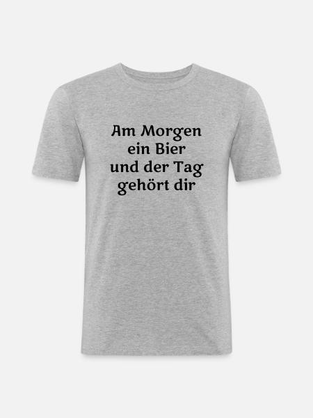 Am Morgen ein Bier - Männer Slim Fit T-Shirt - Grau meliert