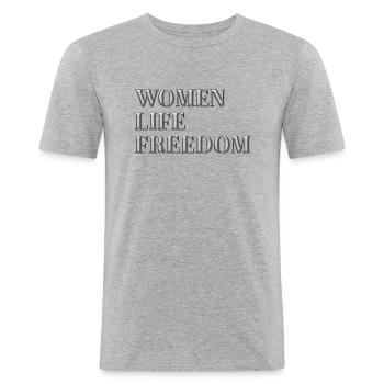Liberté de vie des femmes - T-shirt près du corps Homme - gris chiné - Devant - Nik (191cm)