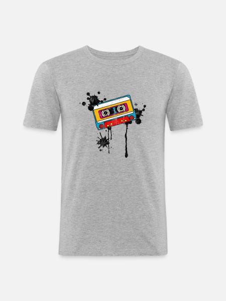 Mixtape-musikbåndkassette retrogrunge fra 80'erne og 90'erne - Herre Slim Fit T-Shirt - grå meleret