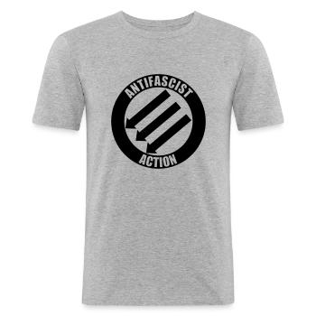 Antifaschistische Aktion - Männer Slim Fit T-Shirt - Grau meliert - Vorne - Nik (191cm)