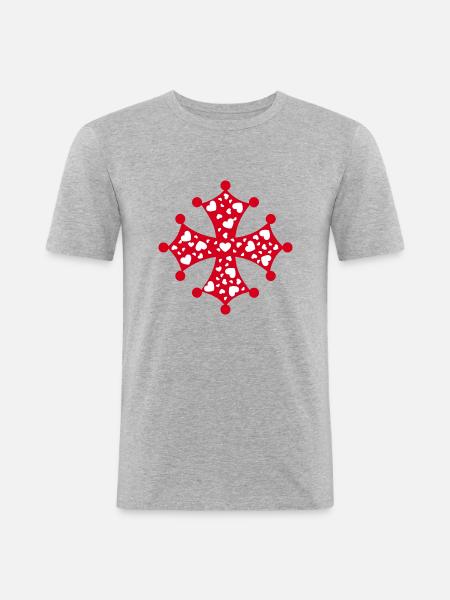 Occitan Heart Cross - Men's Slim Fit T-Shirt - heather grey
