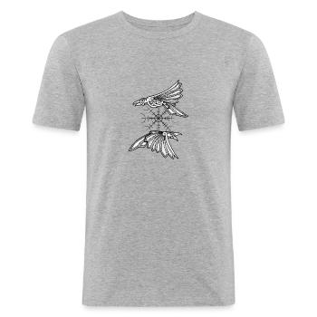 Hugin und Munin mit Aegishjalmur - Männer Slim Fit T-Shirt - Grau meliert - Vorne - Nik (191cm)