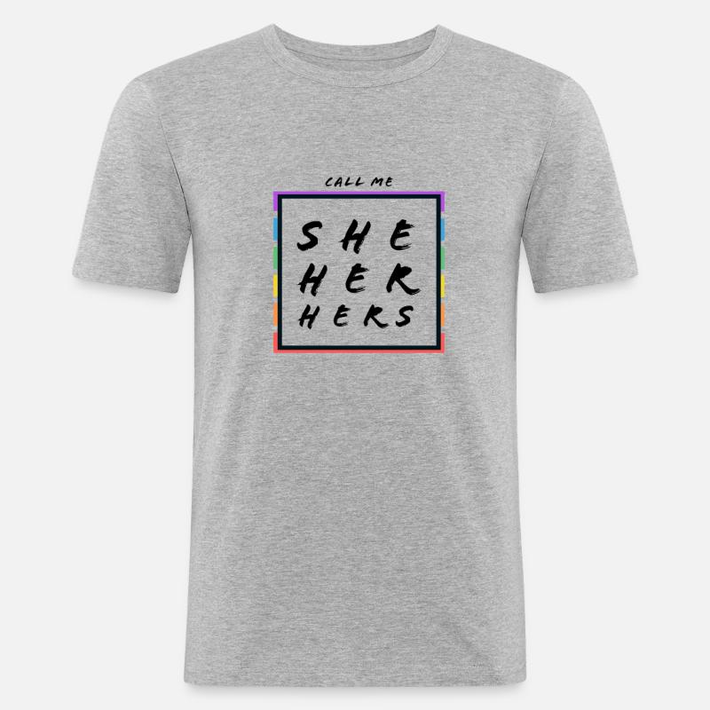 Pride - she, her, hers - Männer Slim Fit T-Shirt - Grau meliert