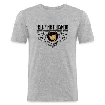 All that Tango • Carlos Gardel - Männer Slim Fit T-Shirt - Grau meliert - Vorne - Nik (191cm)