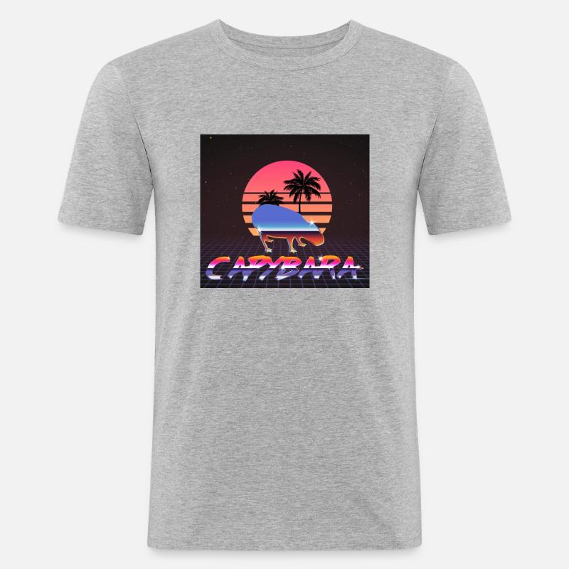 Capybara Retrowave - Männer Slim Fit T-Shirt - Grau meliert