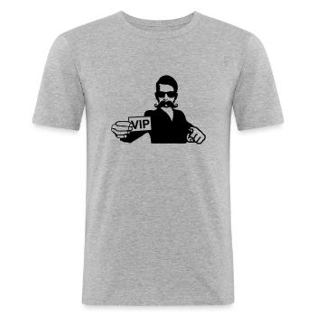 vip moustache - Männer Slim Fit T-Shirt - Grau meliert - Vorne - Nik (191cm)