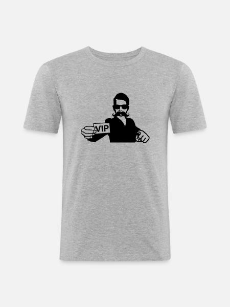 vip moustache - Männer Slim Fit T-Shirt - Grau meliert