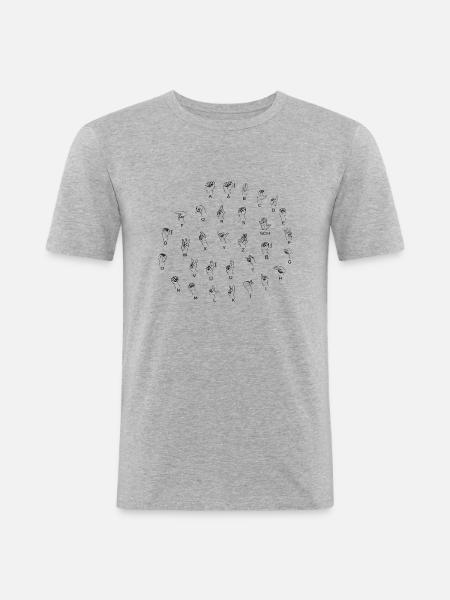 Vingeralfabet - spell in gebarentaal - Mannen slim fit T-shirt - grijs gemêleerd