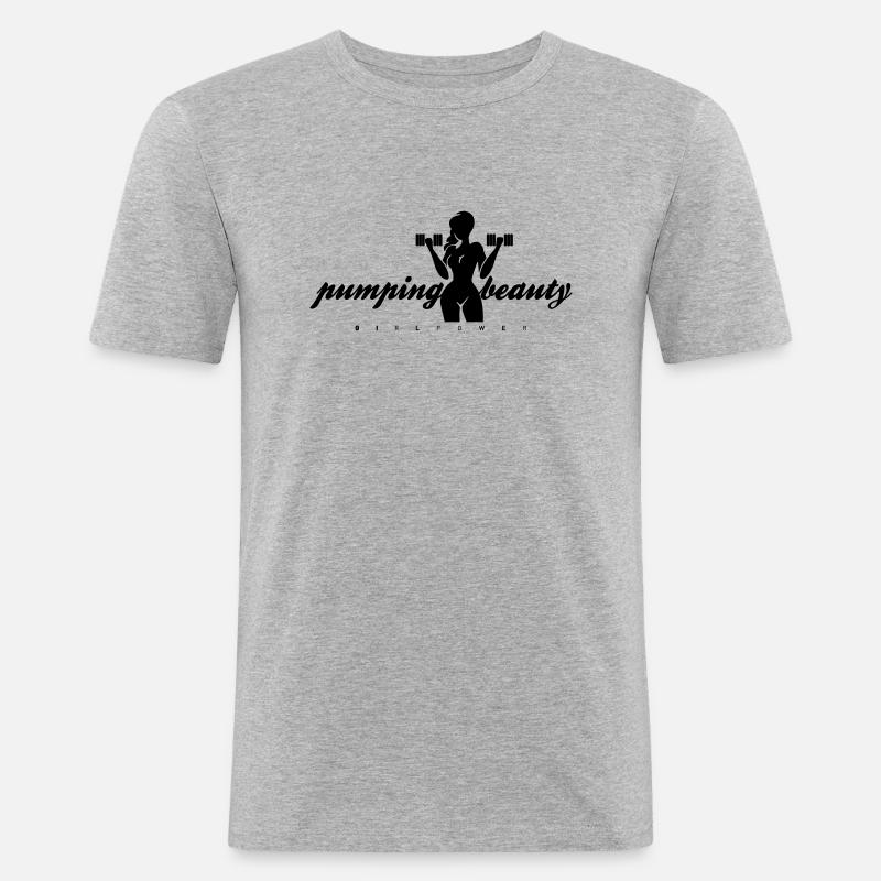 pumping beauty einfarbig - Männer Slim Fit T-Shirt - Grau meliert