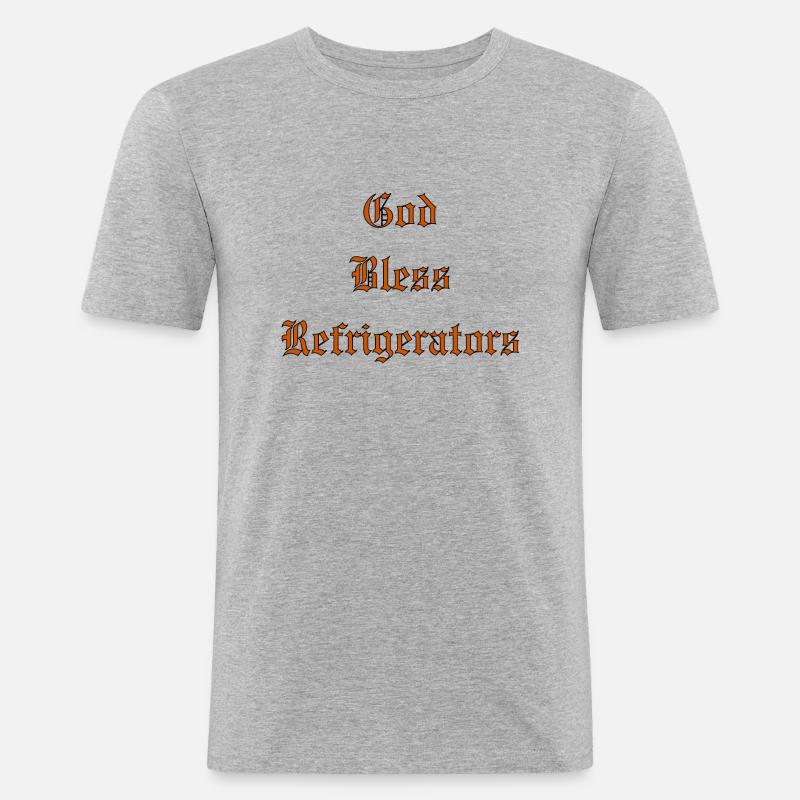 GodBlessRefrigerators - Männer Slim Fit T-Shirt - Grau meliert